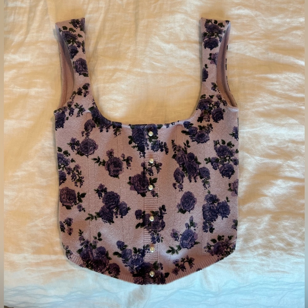 Guizio Knit Purple Corset Top w/ Pearls